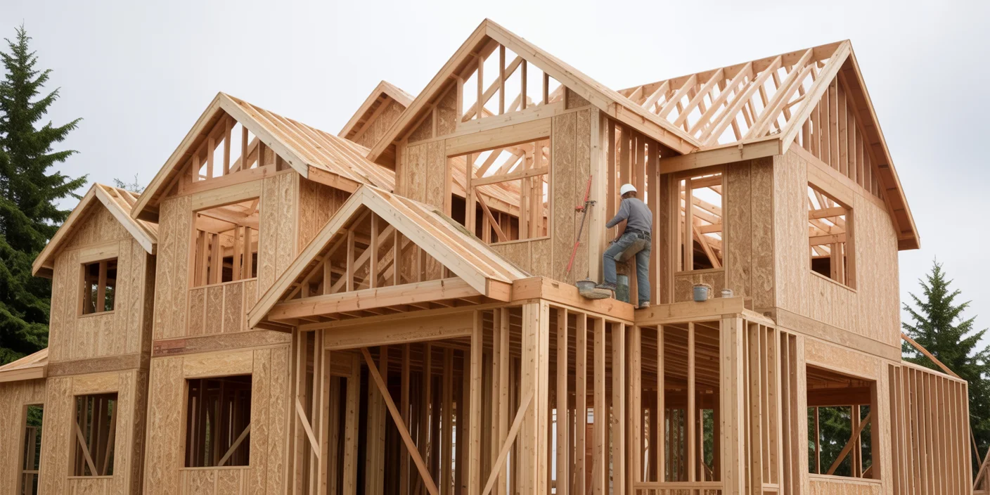 Custom home framing in progress - Spokane residential construction