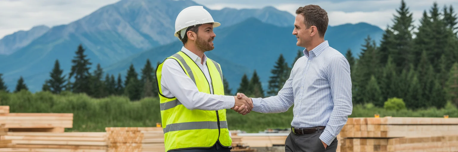 Professional handshake between contractor and business consultant on job site